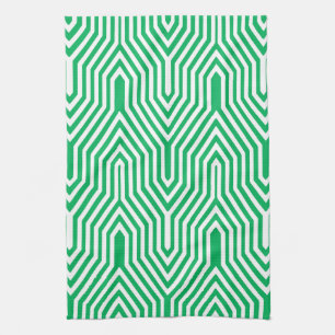Art Deco Geometric - jade green and white Kitchen Towel