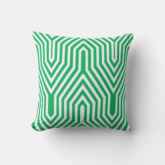 Art Deco Geometric - jade green and white Throw Pillow (Front)