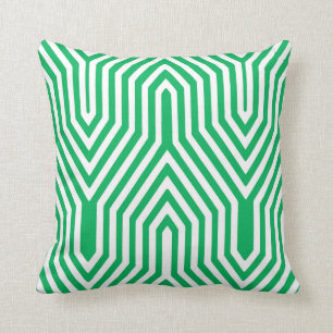 Art Deco Geometric - jade green and white Throw Pillow