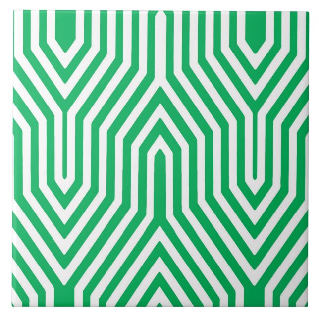 Art Deco Geometric - jade green and white Tile (Front)