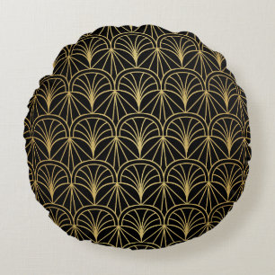 Art Deco Geometric Minimalistic Pattern Round Pillow