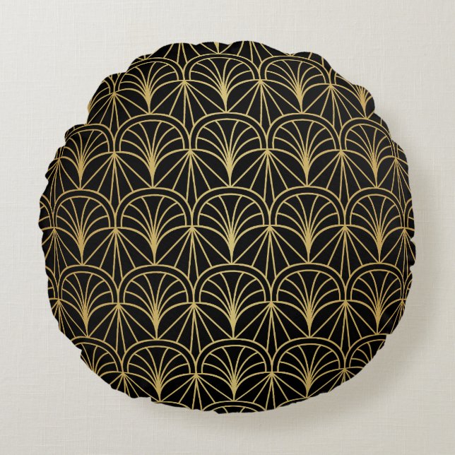 Art Deco Geometric Minimalistic Pattern Round Pillow (Front)