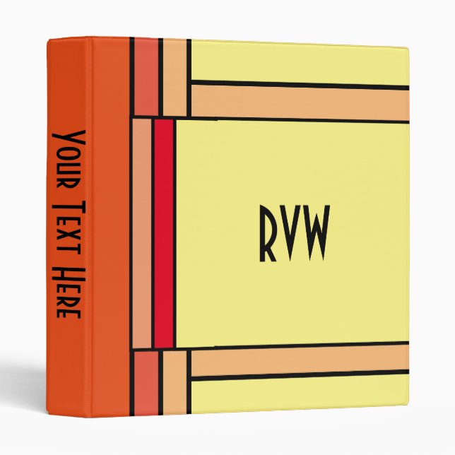 Art Deco Geometric Orange Yellow Black Monogram Binder (Front/Spine)