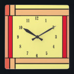 Art Deco Geometric Orange Yellow Black  Square Wall Clock<br><div class="desc">Great complimenting colour square design</div>