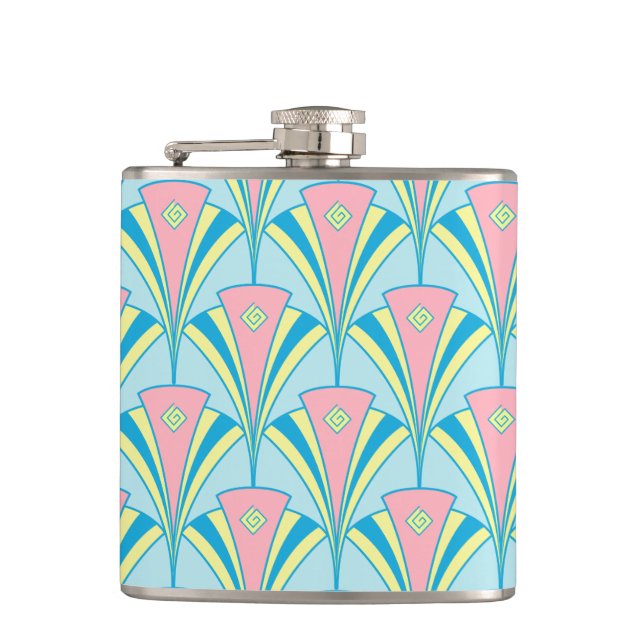 Art Deco Geometric Pastel Fan Design Hip Flask (Front)