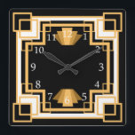 Art Deco Geometric Pattern Custom Square Wall Clock<br><div class="desc">Vintage styled 1920s themed geometric style art deco clock in hues of gold and black with custom background colour! It's geometric design adds a touch of modern flair to it. Decorate a roaring twenties art deco or mid century modern room!</div>