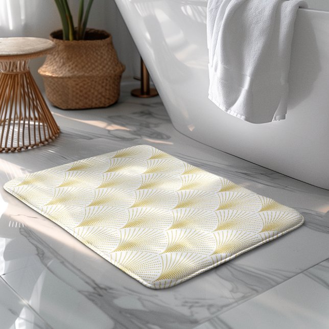 Art Deco Geometric Pattern In Gold & White Bath Mat (Creator Uploaded)