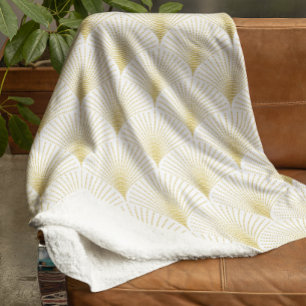 Art Deco Geometric Pattern In Gold & White Fleece Blanket