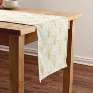 Art Deco Geometric Pattern In Gold & White Short Table Runner