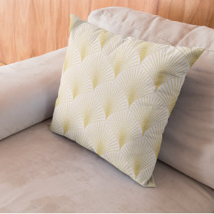 Art-Deco Geometric Pattern In Gold & White Throw Pillow