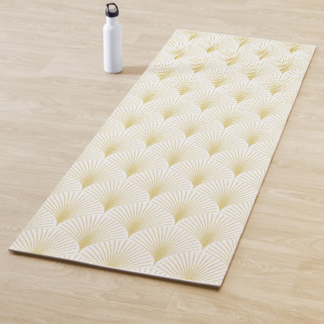 Art Deco Geometric Pattern In Gold & White Yoga Mat (In Situ)