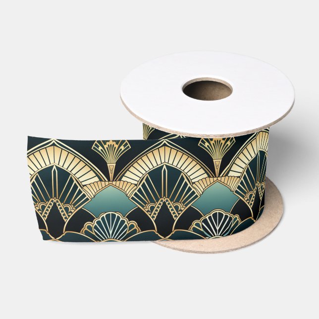 Art Deco Geometric Patterned Thick Satin Ribbon (Spool)