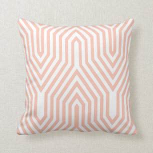 Art Deco Geometric - peach pink and white Throw Pillow