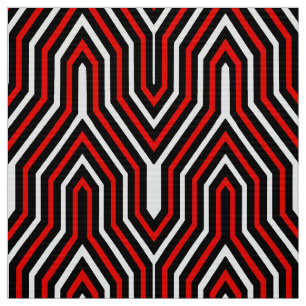 Art Deco Geometric - red, black and white Fabric
