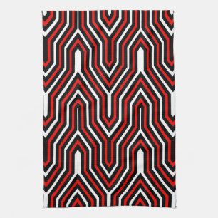 Art Deco Geometric - red, black and white Kitchen Towel