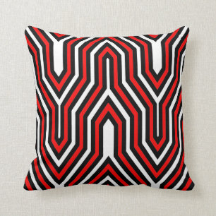 Art Deco Geometric - red, black and white Throw Pillow