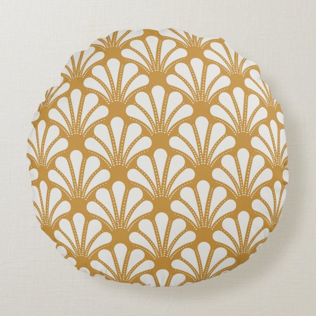 Art Deco Geometric Sea Shell Round Pillow (Front)