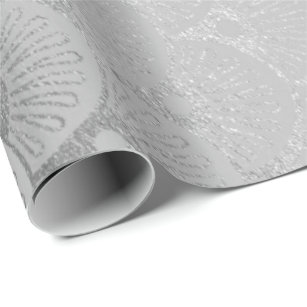 Art Deco Geometric Seashells Silver Grey Graphite Wrapping Paper