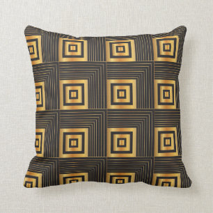 Art Deco Geometric Squares black & gold Throw Pillow