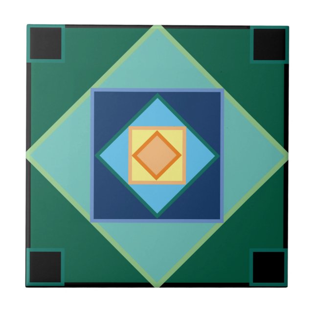 Art Deco geometric squares Tile (Front)
