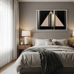 Art Deco Geometric Structure Poster<br><div class="desc">Elevate your space with this sophisticated geometric art. Symmetrical shapes in deep black,  metallic gold,  and beige create an Art Deco-inspired composition. Precise lines and luxurious contrast bring balance and modernity. Ideal for premium branding,  executive offices,  and high-end interior decor.</div>