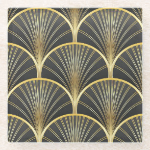 Art Deco Geometric Texture Illustration Glass Coaster
