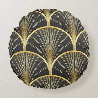 Art Deco Geometric Texture Illustration Round Pillow