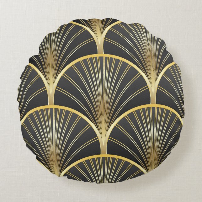 Art Deco Geometric Texture Illustration Round Pillow (Front)