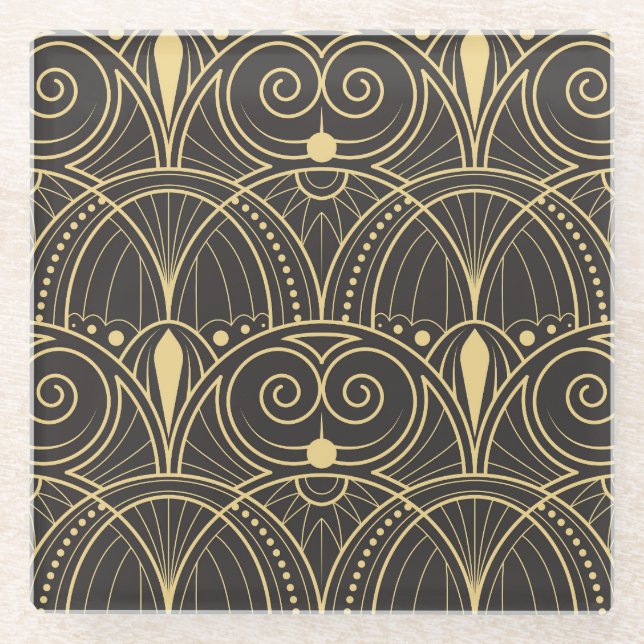 Art Deco Geometric Tiles Luxury. Glass Coaster (Front)