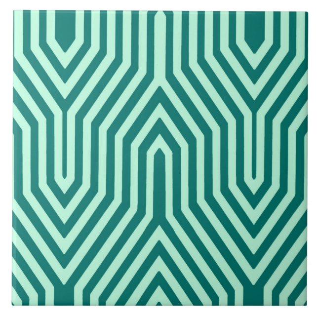 Art Deco Geometric - turquoise and aqua Tile (Front)
