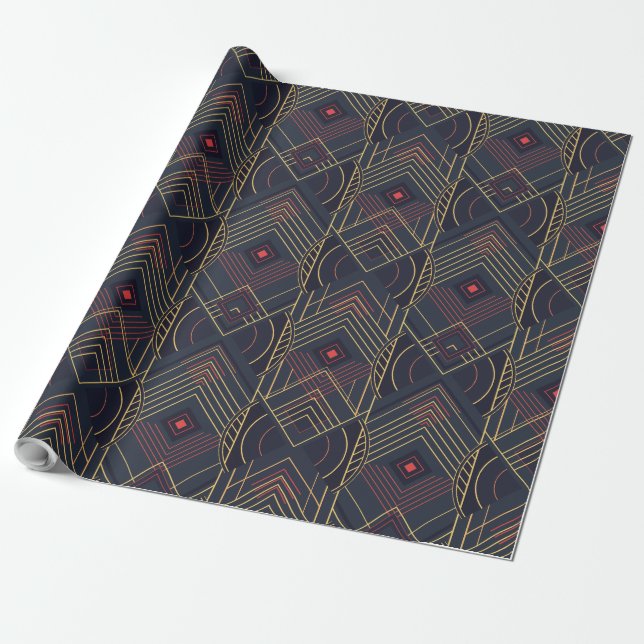 Art Deco Geometric Uplift - Red Coral Wrapping Paper (Unrolled)