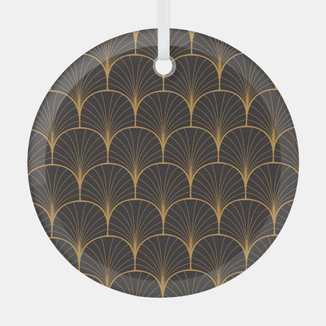 Art Deco, Geometric Vintage Pattern. Glass Ornament (Front)