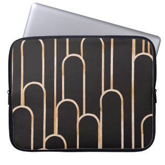 Art Deco Geometry: Gold Watercolor Wallpaper Laptop Sleeve