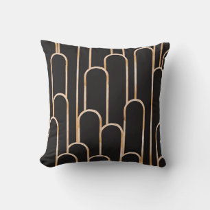 Art Deco Geometry: Gold Watercolor Wallpaper Throw Pillow