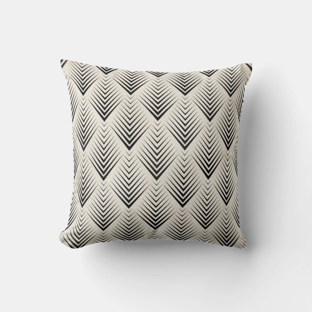 Art Deco Geometry Net Ivory Beige Creamy Black Throw Pillow (Front)