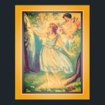 Art Deco "Girl & Cupid at Waterfall" Poster<br><div class="desc">Vintage,  1929,  Art Deco Print,  Girl & Cupid at Waterfall in vibrant colours of yellow,  green,  pink and blue print by Chiostri.</div>