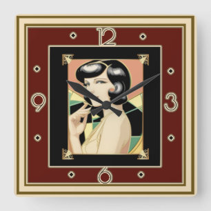 Art Deco girl Square Wall Clock