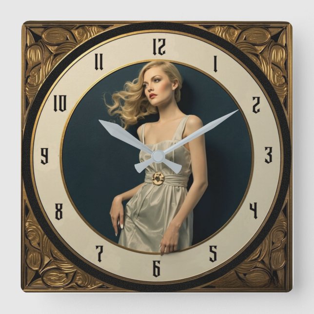 Art Deco Girl Square Wall Clock (Front)