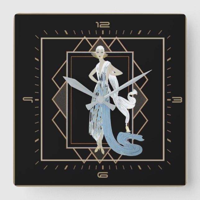 Art Deco girl Square Wall Clock (Front)