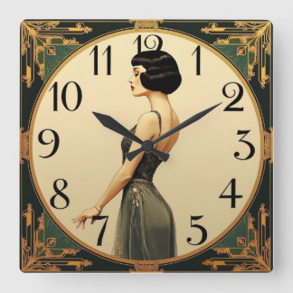 Art Deco Girl Square Wall Clock