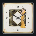 Art Deco girl Square Wall Clock<br><div class="desc">Great clock design. You will love it like others. Be free to use this design for other product you like or to customize and add your text. Follow me for more. Thank you. Have a nice day.</div>