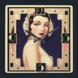 Art Deco girl Square Wall Clock<br><div class="desc">Great clock design. You will love it like others. Be free to use this design for other product you like or to customize and add your text. Follow me for more. Thank you. Have a nice day.</div>