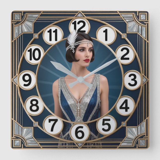 Art Deco Girl Square Wall Clock (Front)