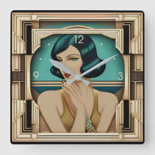 Art Deco girl Square Wall Clock