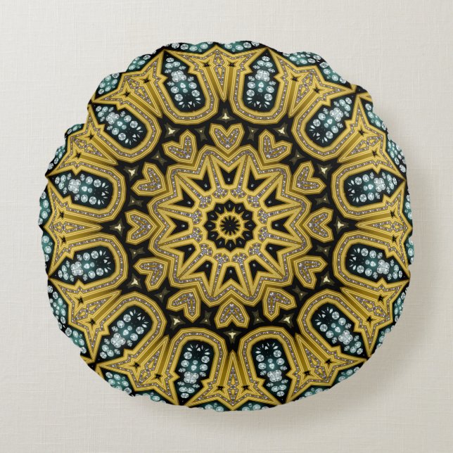 Art Déco Glam Diam Gold Round Coussin (Devant)