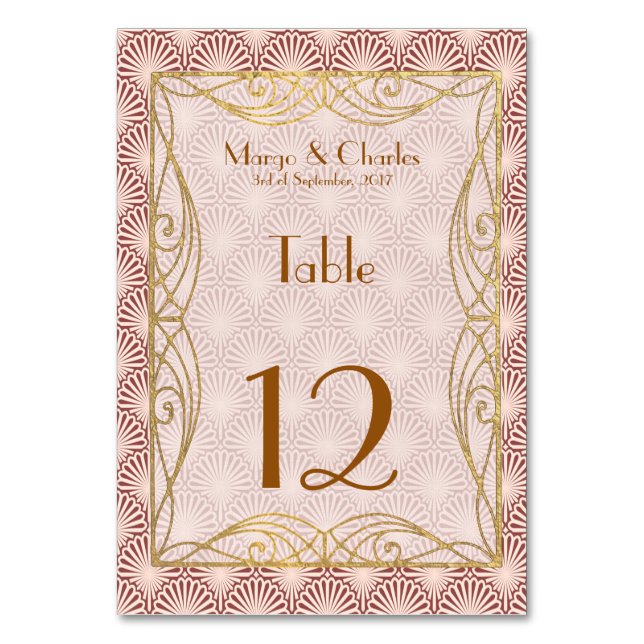 Art Deco Glam |Gold Frame Pink Shell Table Numbers (Front)