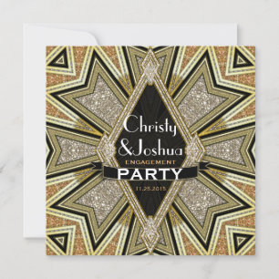 Art Déco Glam Sparkle Engagement Party Invitation