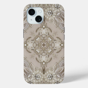 Art Deco Glamorous Vintage Fashion Grey Beige iPhone 15 Case