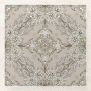 Art Deco Glamorous Vintage Fashion Grey Beige Glass Coaster