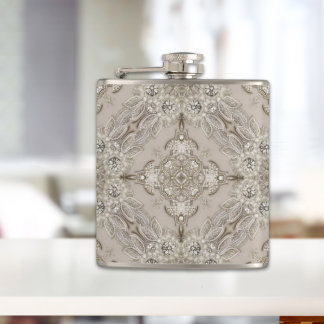  Art Deco Glamorous Vintage Fashion Grey Beige Hip Flask